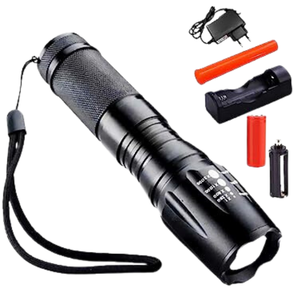 Lanterna Tática Recarregável X900 Zoom Ajustável