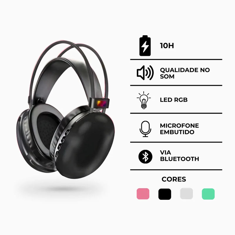 Fone De Ouvido Sem Fio Bluetooth V5.3 Com LED