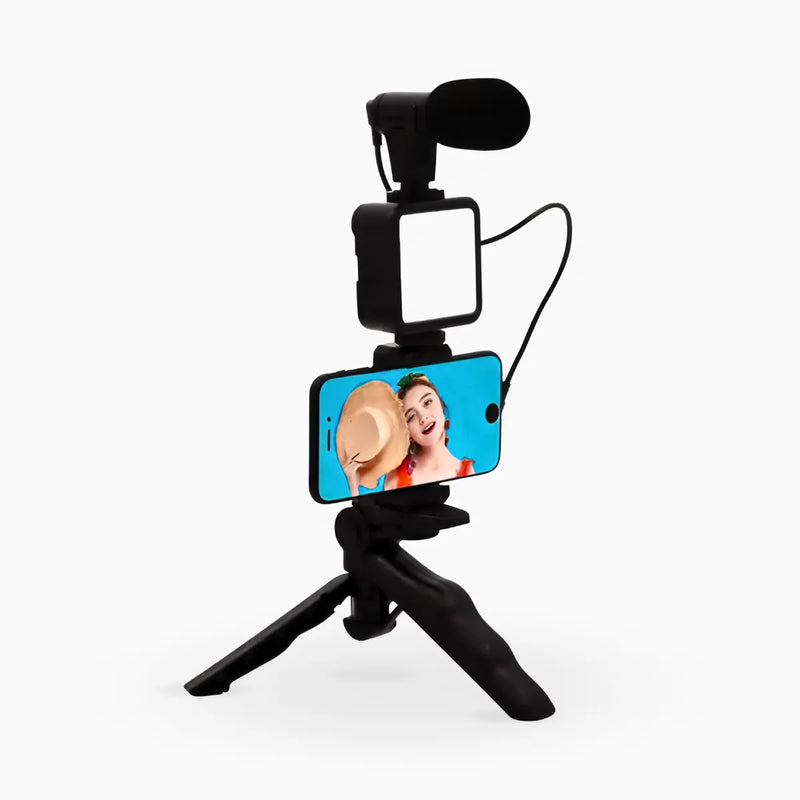 Tripé Estabilizador Para Celular Com Microfone Iluminação Live Vlog Gravação De Videos kit 5 em 1 gimbal