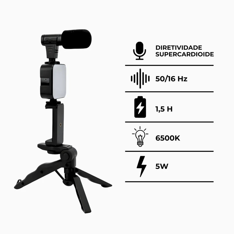 Tripé Estabilizador Para Celular Com Microfone Iluminação Live Vlog Gravação De Videos kit 5 em 1 gimbal
