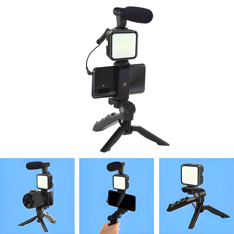 Tripé Estabilizador Para Celular Com Microfone Iluminação Live Vlog Gravação De Videos kit 5 em 1 gimbal