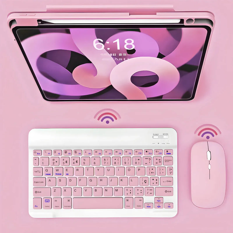 Teclado Sem Fio Bluetooth Recarregável Com Mouse - ROSA