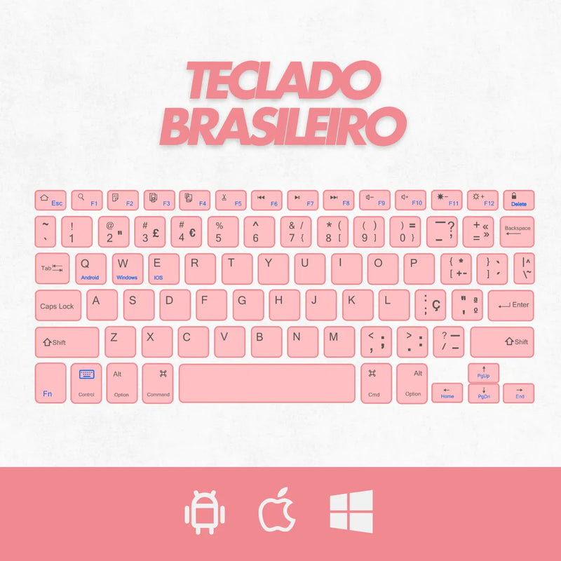 Teclado Sem Fio Bluetooth Recarregável Com Mouse - ROSA