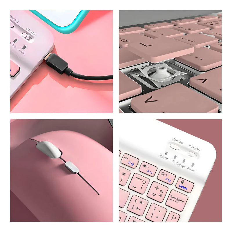 Teclado Sem Fio Bluetooth Recarregável Com Mouse - ROSA