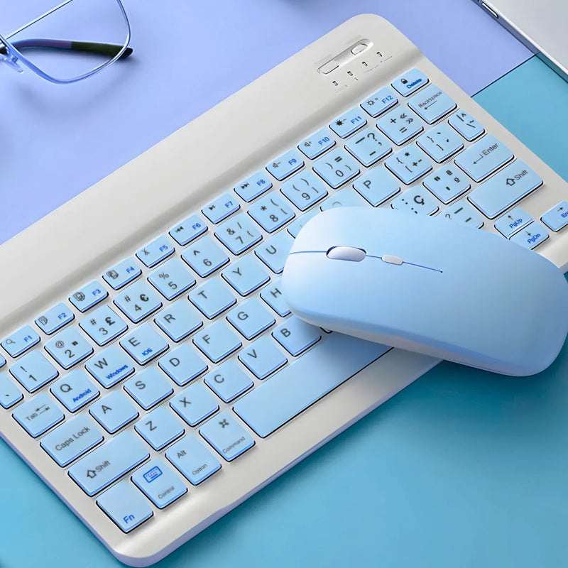 Teclado Sem Fio Bluetooth Recarregável Com Mouse - AZUL