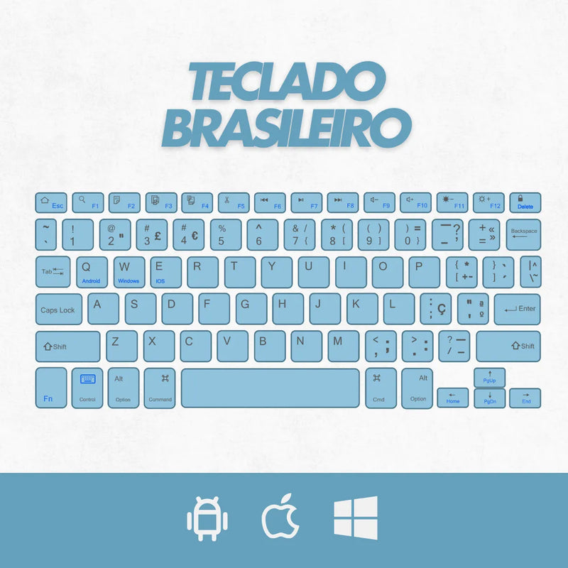 Teclado Sem Fio Bluetooth Recarregável Com Mouse - AZUL