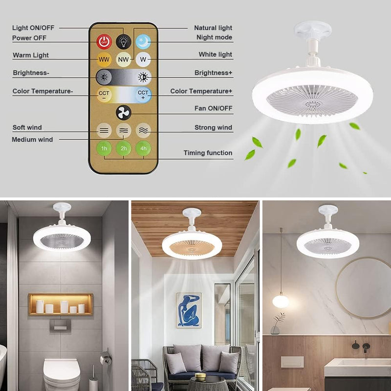 Ventilador De Teto Luminária LED Ajustável 3 Modos Lâmpada Ventilador Silenciosa Moderna.