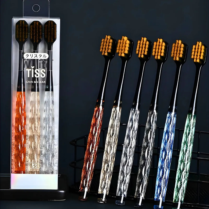 Kit 3 Escovas De Dente Com Cabo De Cristal