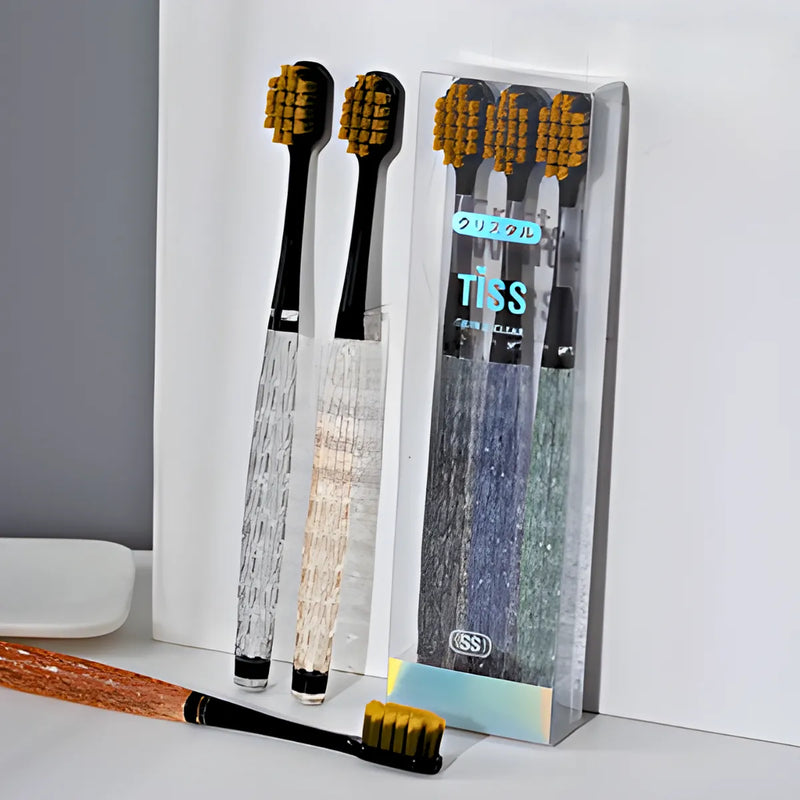 Kit 3 Escovas De Dente Com Cabo De Cristal