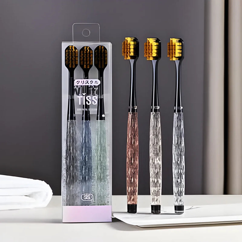 Kit 3 Escovas De Dente Com Cabo De Cristal