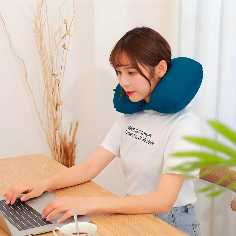 Travesseiro Almofada de Pescoço Inflável e Portátil - VERDE