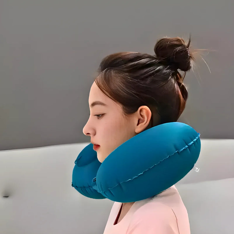 Travesseiro Almofada de Pescoço Inflável e Portátil - VERDE