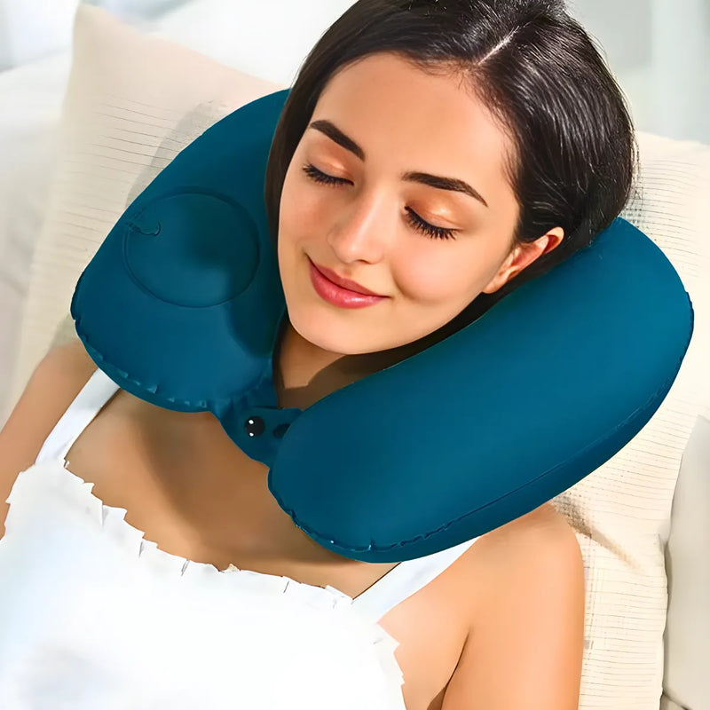 Travesseiro Almofada de Pescoço Inflável e Portátil - VERDE