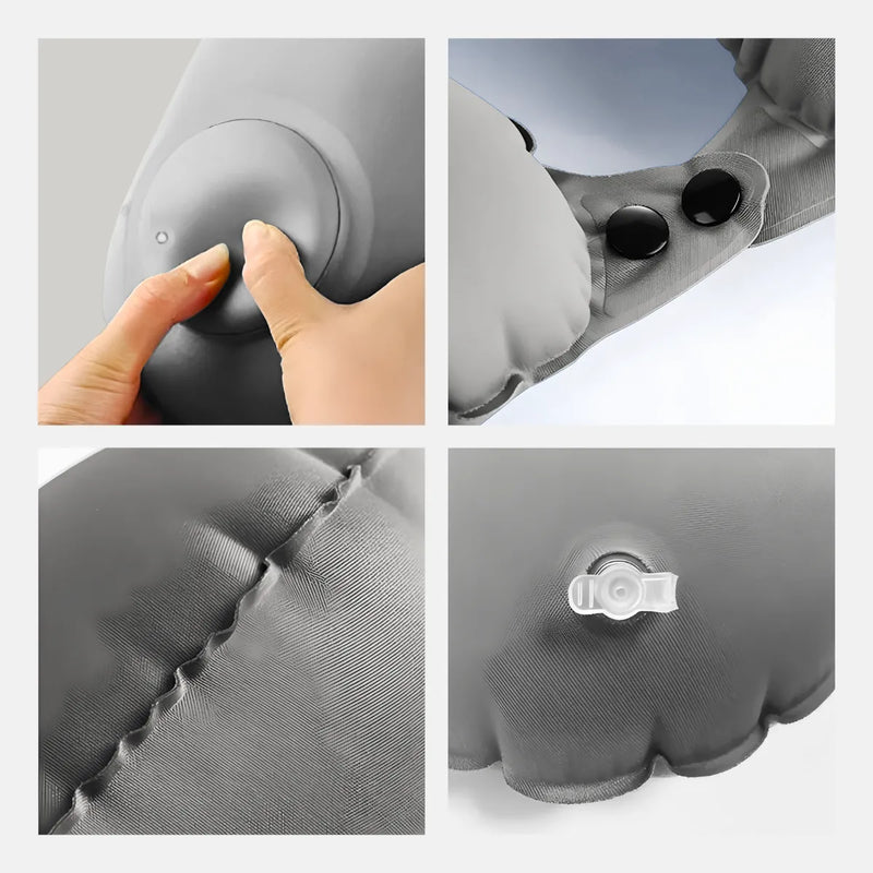 Travesseiro Almofada de Pescoço Inflável e Portátil - CINZA