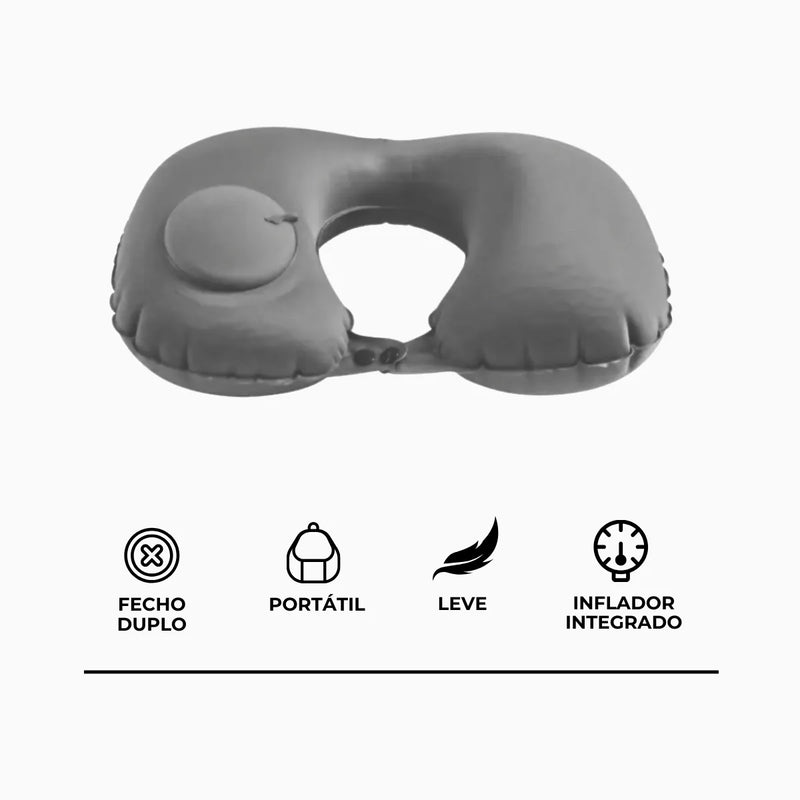 Travesseiro Almofada de Pescoço Inflável e Portátil - CINZA