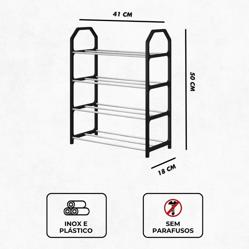 Sapateira Portátil Organizador 4 Prateleiras - PRETO