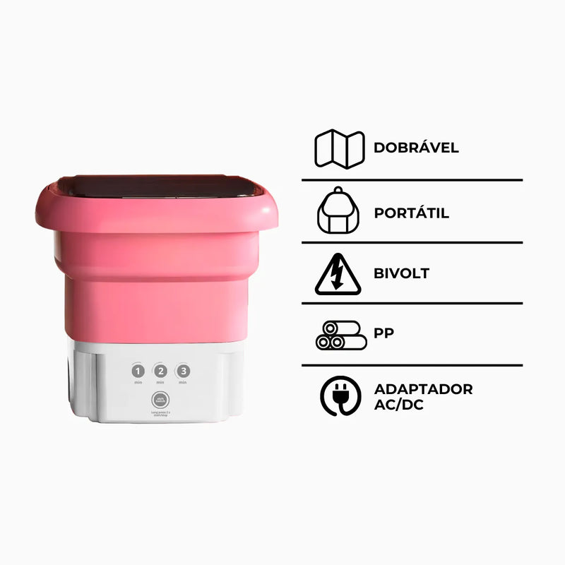 Mini Máquina de Lavar Roupa Portátil Dobrável - ROSA