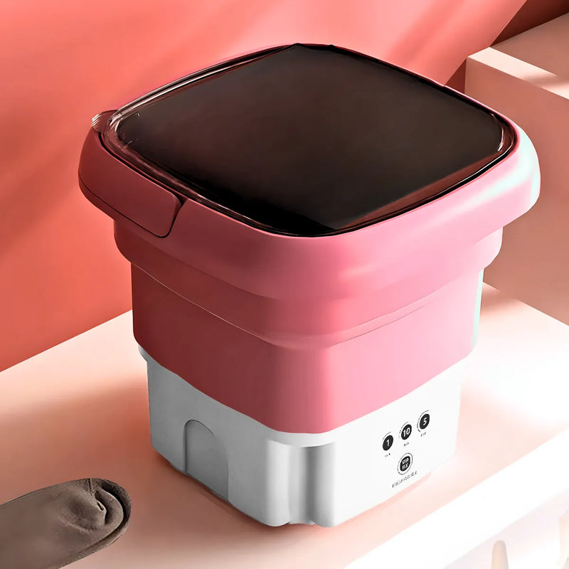 Mini Máquina de Lavar Roupa Portátil Dobrável - ROSA