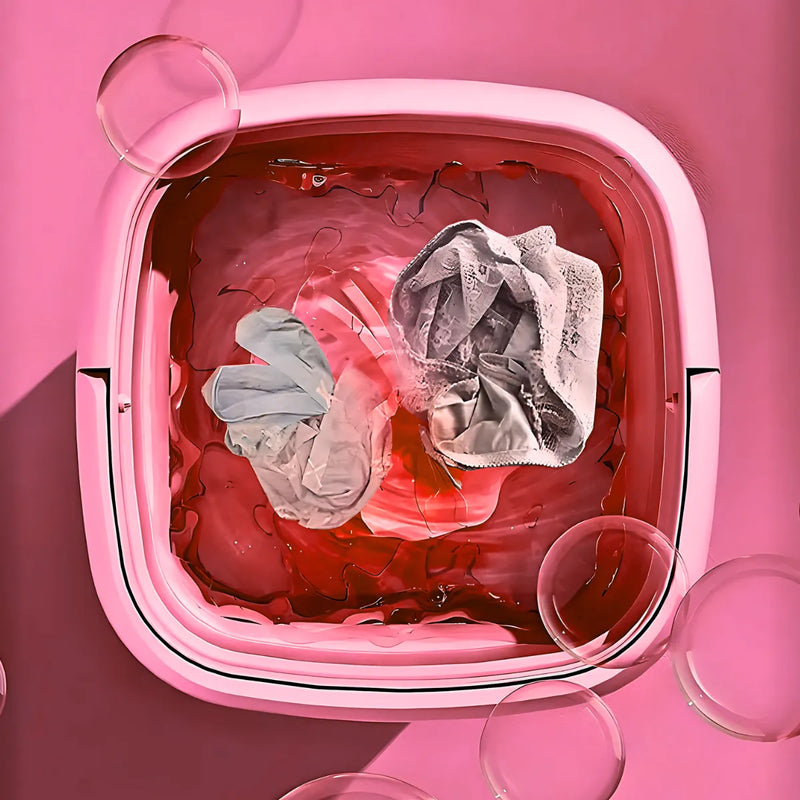 Mini Máquina de Lavar Roupa Portátil Dobrável - ROSA