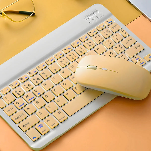 Teclado Sem Fio Bluetooth Recarregável Com Mouse - AMARELO