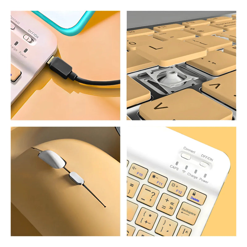 Teclado Sem Fio Bluetooth Recarregável Com Mouse - AMARELO