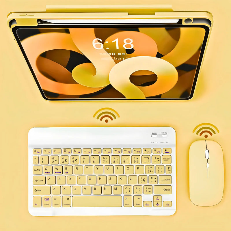 Teclado Sem Fio Bluetooth Recarregável Com Mouse - AMARELO