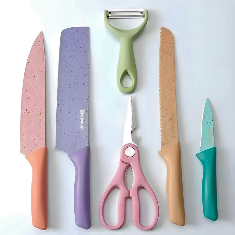 Conjunto de Facas 6 Peças Aço Inoxidável Colorido Multifunci