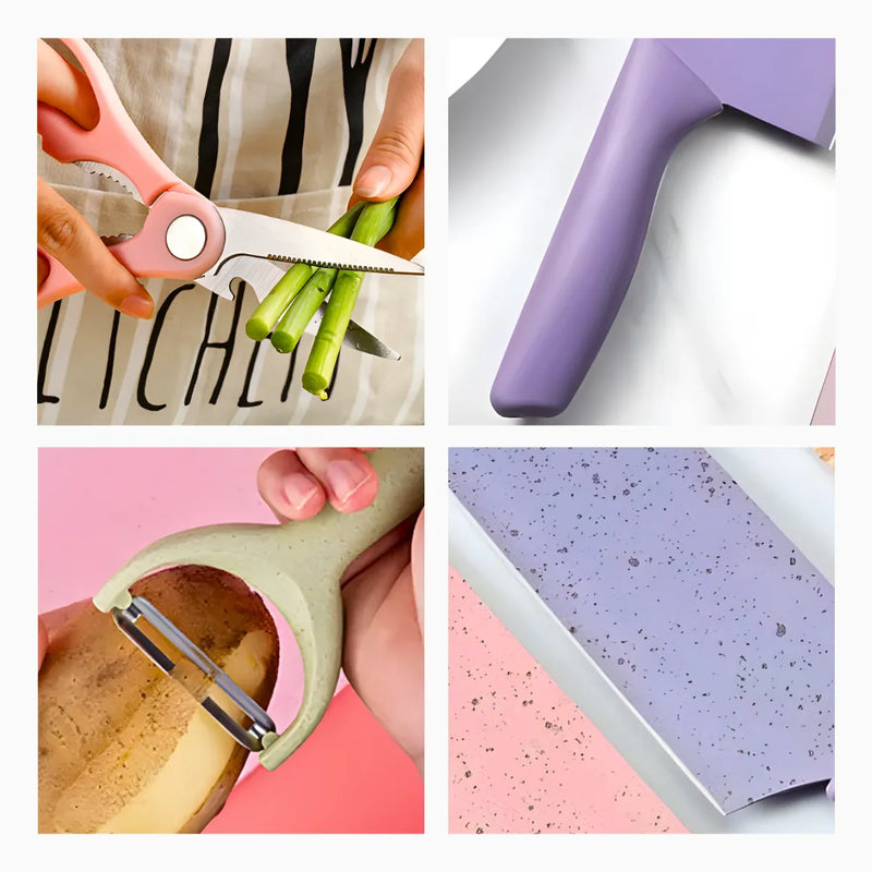 Conjunto de Facas 6 Peças Aço Inoxidável Colorido Multifunci