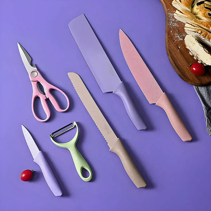 Conjunto de Facas 6 Peças Aço Inoxidável Colorido Multifunci