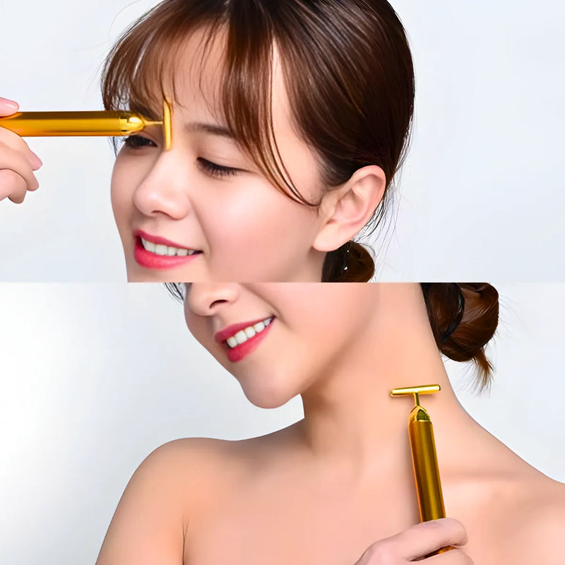 Massageador Facial Elétrico Gold 24k Harmonização Anti-rugas