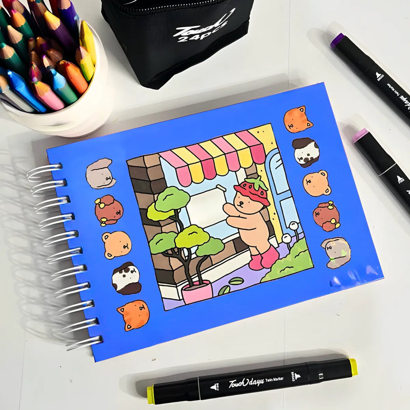 Kit Livro De Colorir Capa Dura + 24 Canetinhas multicolor