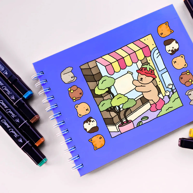 Kit Livro De Colorir Capa Dura + 24 Canetinhas multicolor