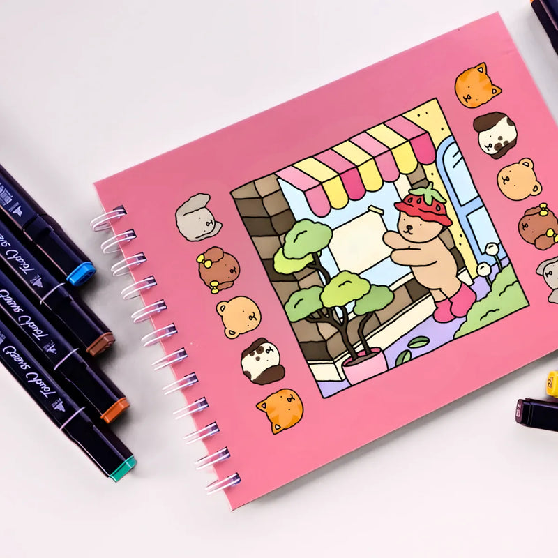 Kit Livro De Colorir Capa Dura + 24 Canetinhas - ROSA