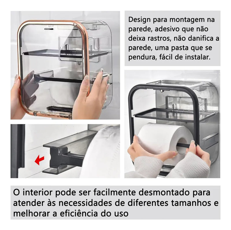 Porta Papel Higiênico com Fixação Sem Furo - Design Moderno