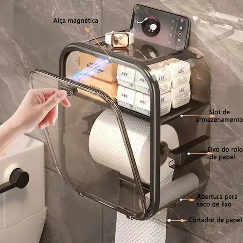 Porta Papel Higiênico com Fixação Sem Furo - Design Moderno