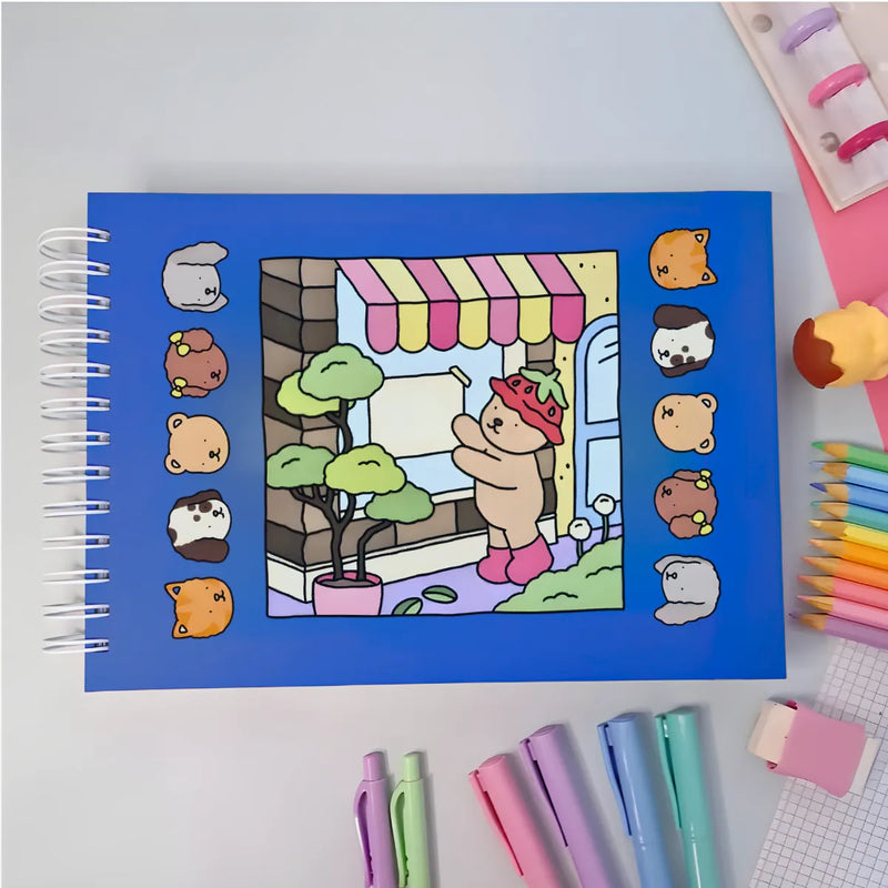 Kit Livro De Colorir Capa Dura + 36 Canetinhas - Azul