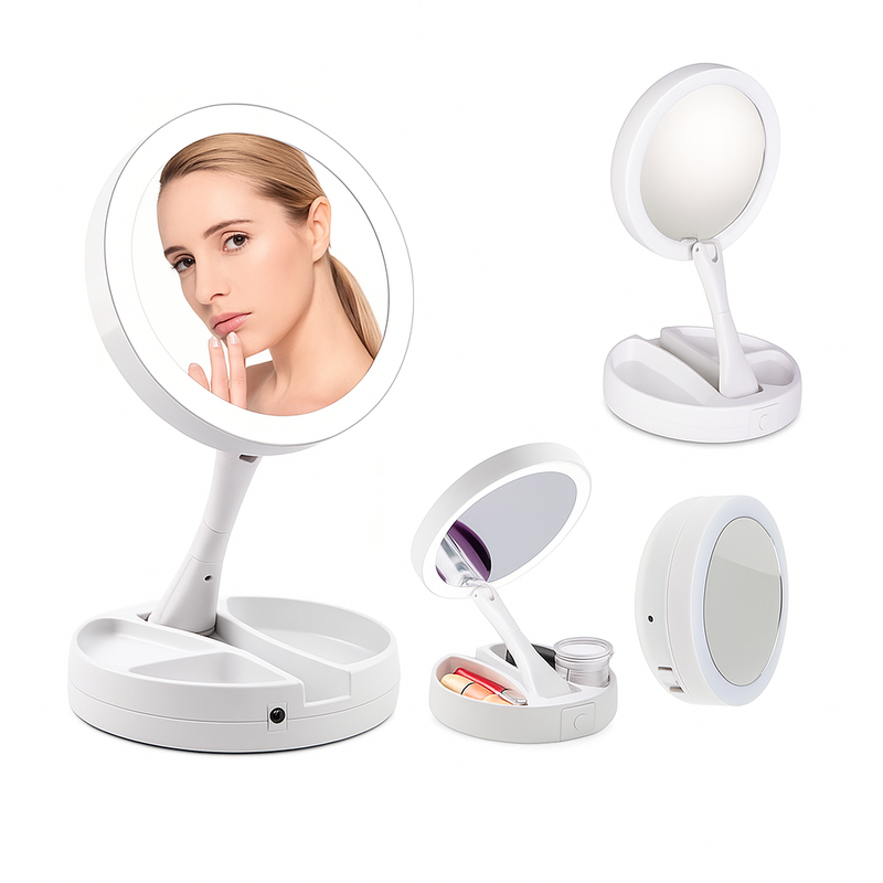 Espelho De Mesa Maquiagem C/ Luz Led Rotação 360° Camarim