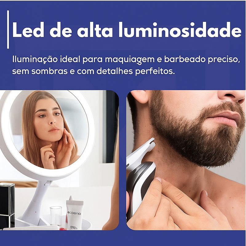 Espelho De Mesa Maquiagem C/ Luz Led Rotação 360° Camarim