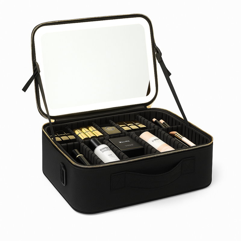 Maleta de Maquiagem com Espelho LED Preto