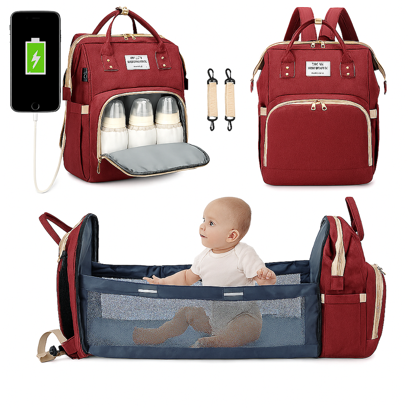 Mochila Maternidade Vira Berço Bebê Usb Impermeável