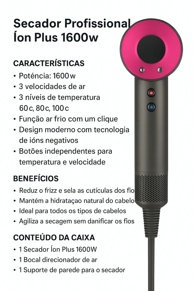 Secador Cabelos 1600w Íon Plus 3 Temp E Frio 110v