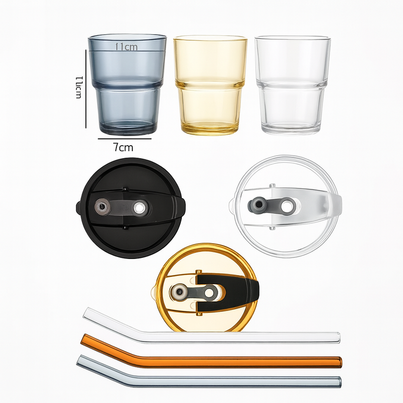 Copo De Vidro Com Canudo Tampa e Vedação 450ML