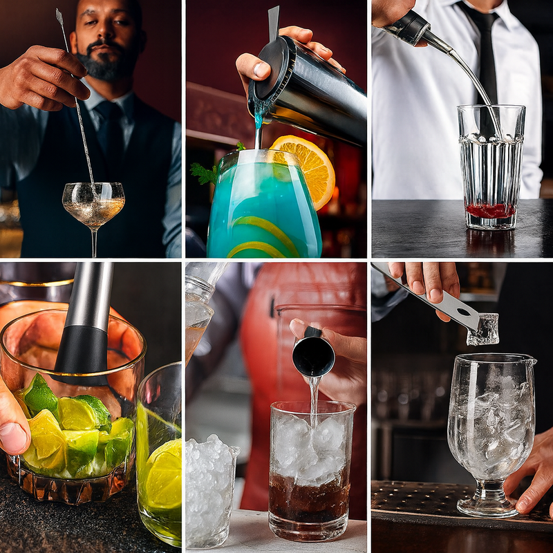 Kit Coqueteleira Profissional em Aço Inox com Suporte 12 Peç