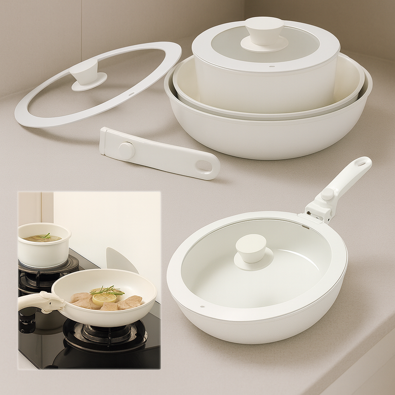 Jogo Panelas Cerâmica Antiaderente Com Cabo Removível