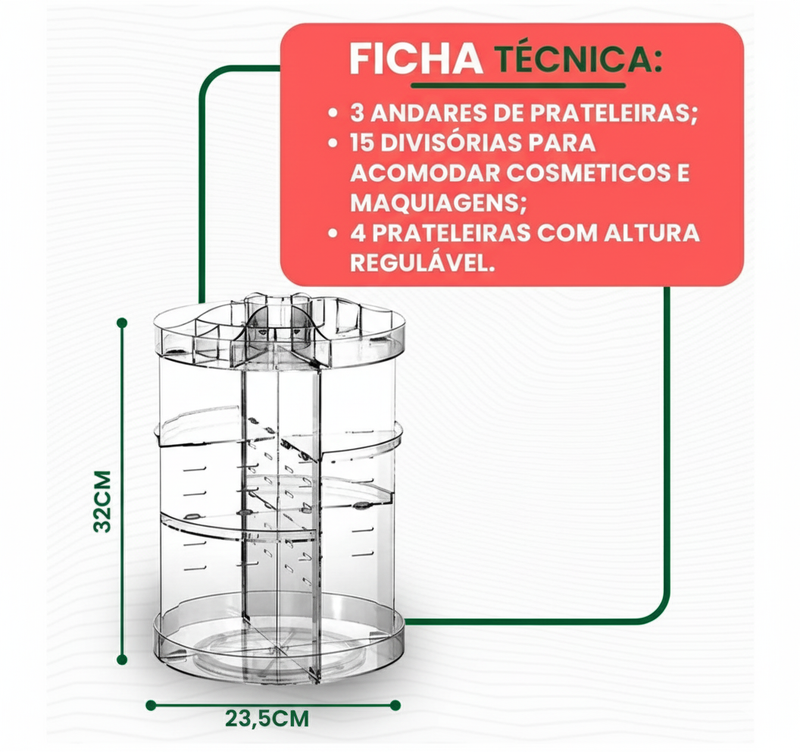 Organizador Giratório 360°m Maquiagem e cosméticos