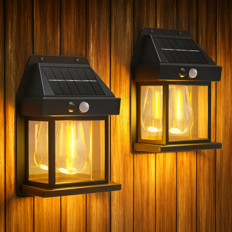 Luminária Solar Arandela Retrô De Parede Com Sensor Presença