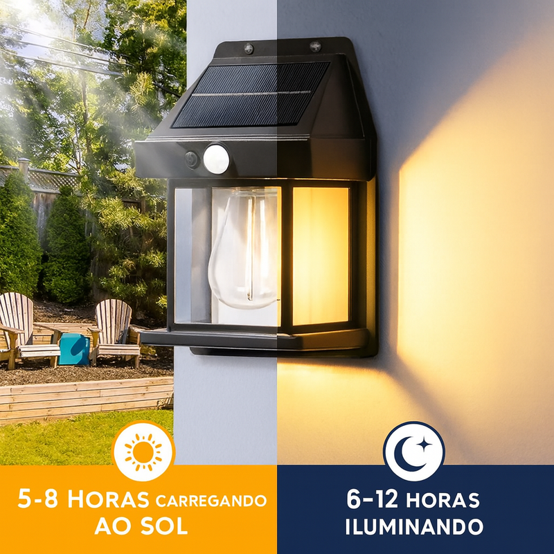 Luminária Solar Arandela Retrô De Parede Com Sensor Presença