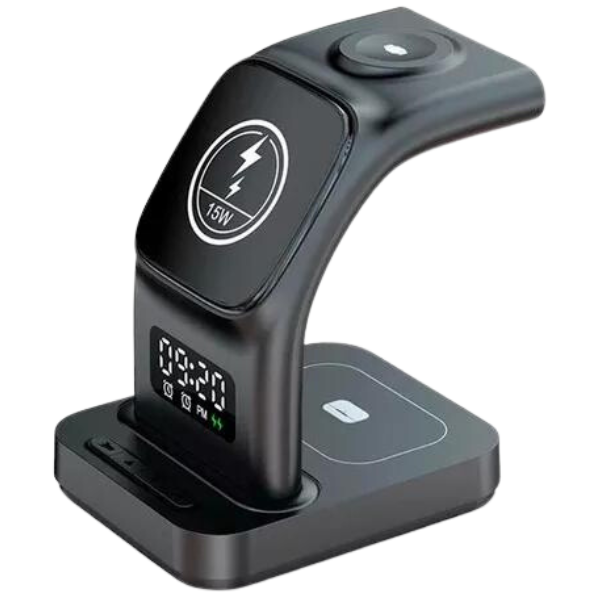 Base Carregador Sem Fio 5 em 1 Indução Relógio