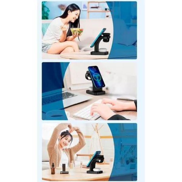 Base Carregador Sem Fio 5 em 1 Indução Relógio