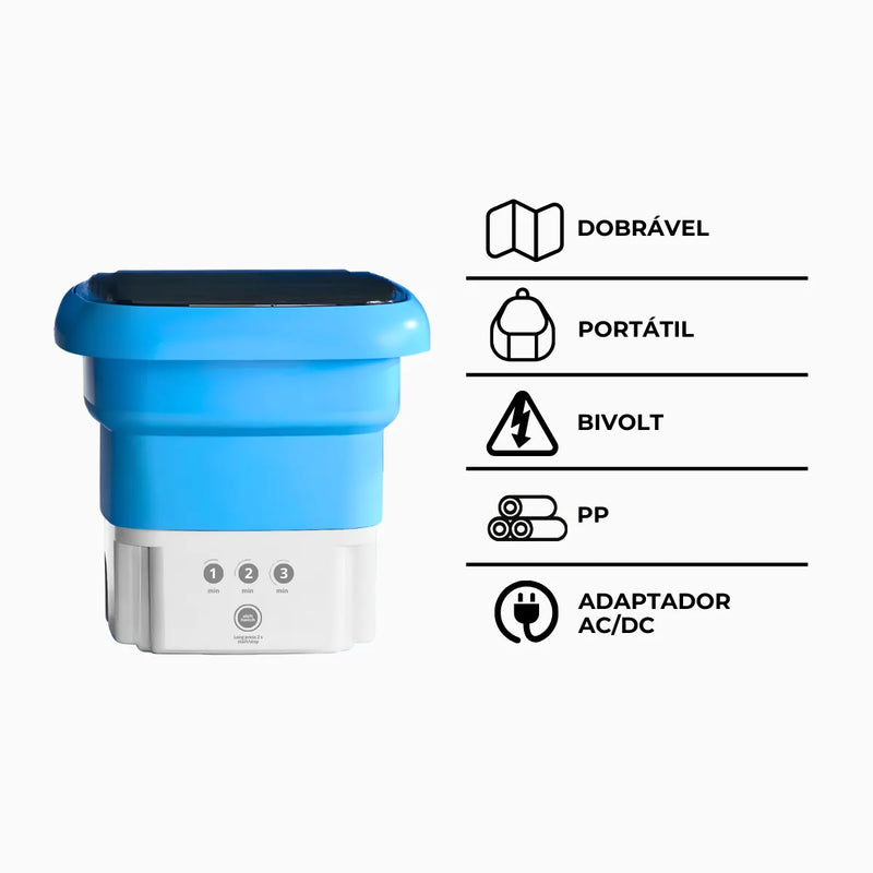 Mini Máquina de Lavar Roupa Portátil Dobrável - AZUL